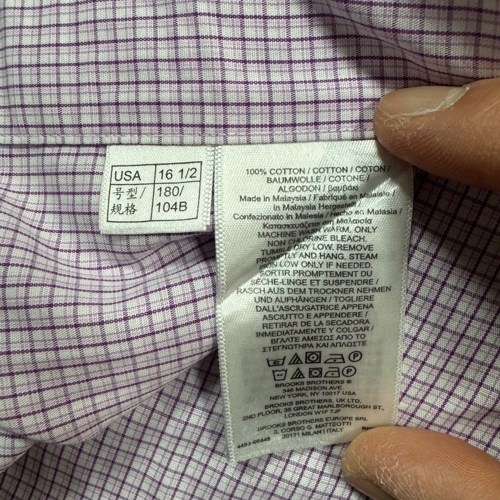 Brooks Brothers Regent Plaid Dress Shirt Mens 16.5 2/3 Purple Micro Check Cotton - Picture 7 of 7